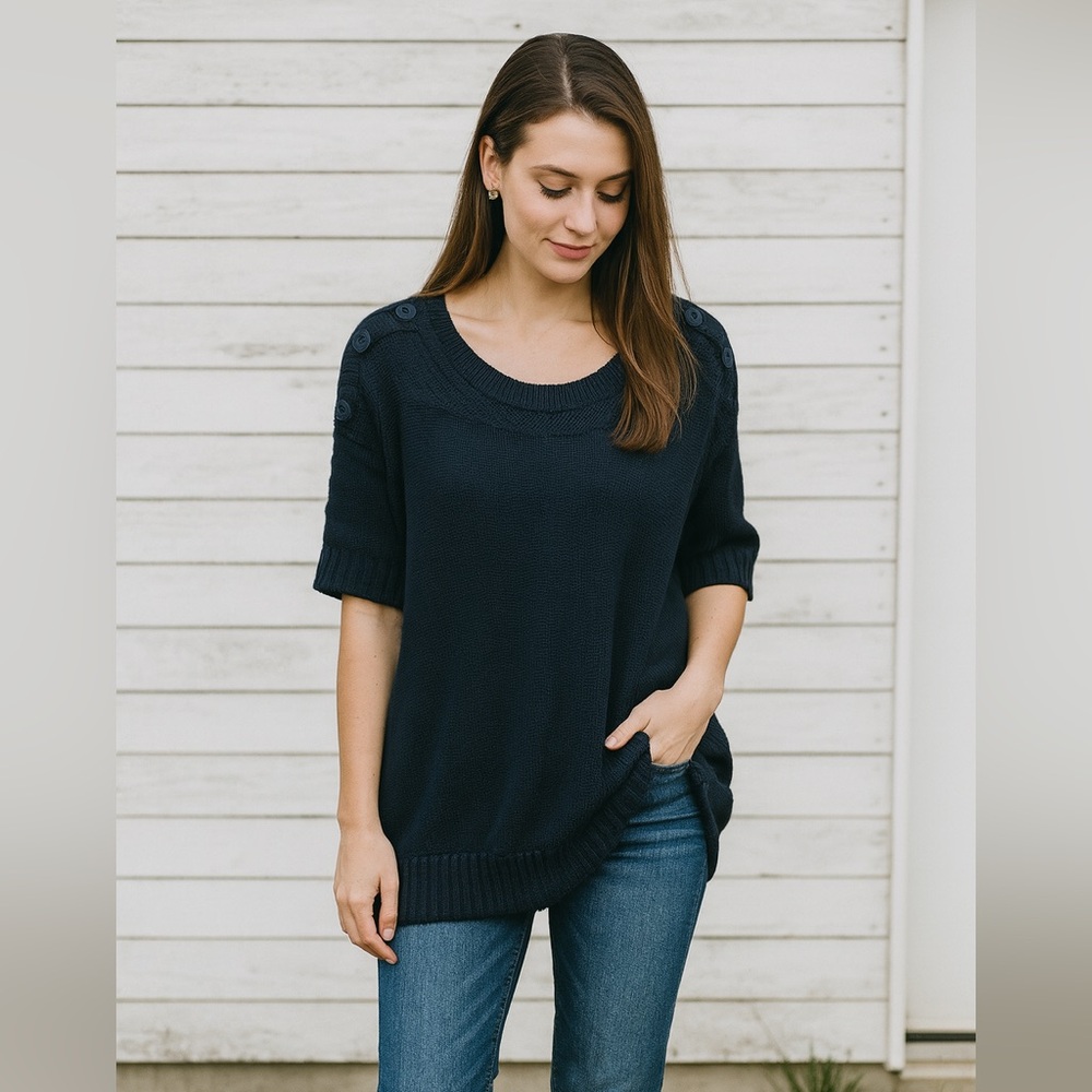 Denim & Supply Ralph Lauren Navy Blue Chunky‎ Knit Sweater XL Buttons Classic